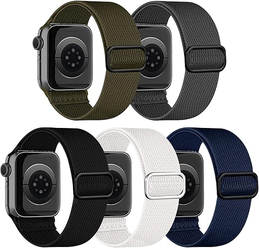 Dark & Elegant - 5er Apple Watch Armband Loop Bundle - Schwarz / Militärgrün / Marineblau / Dunkelgrau / Weiß