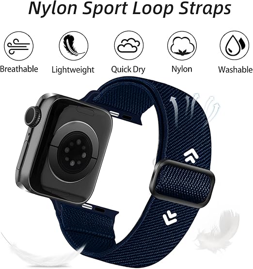 Dark & Elegant - 5er Apple Watch Armband Loop Bundle - Schwarz / Militärgrün / Marineblau / Dunkelgrau / Weiß