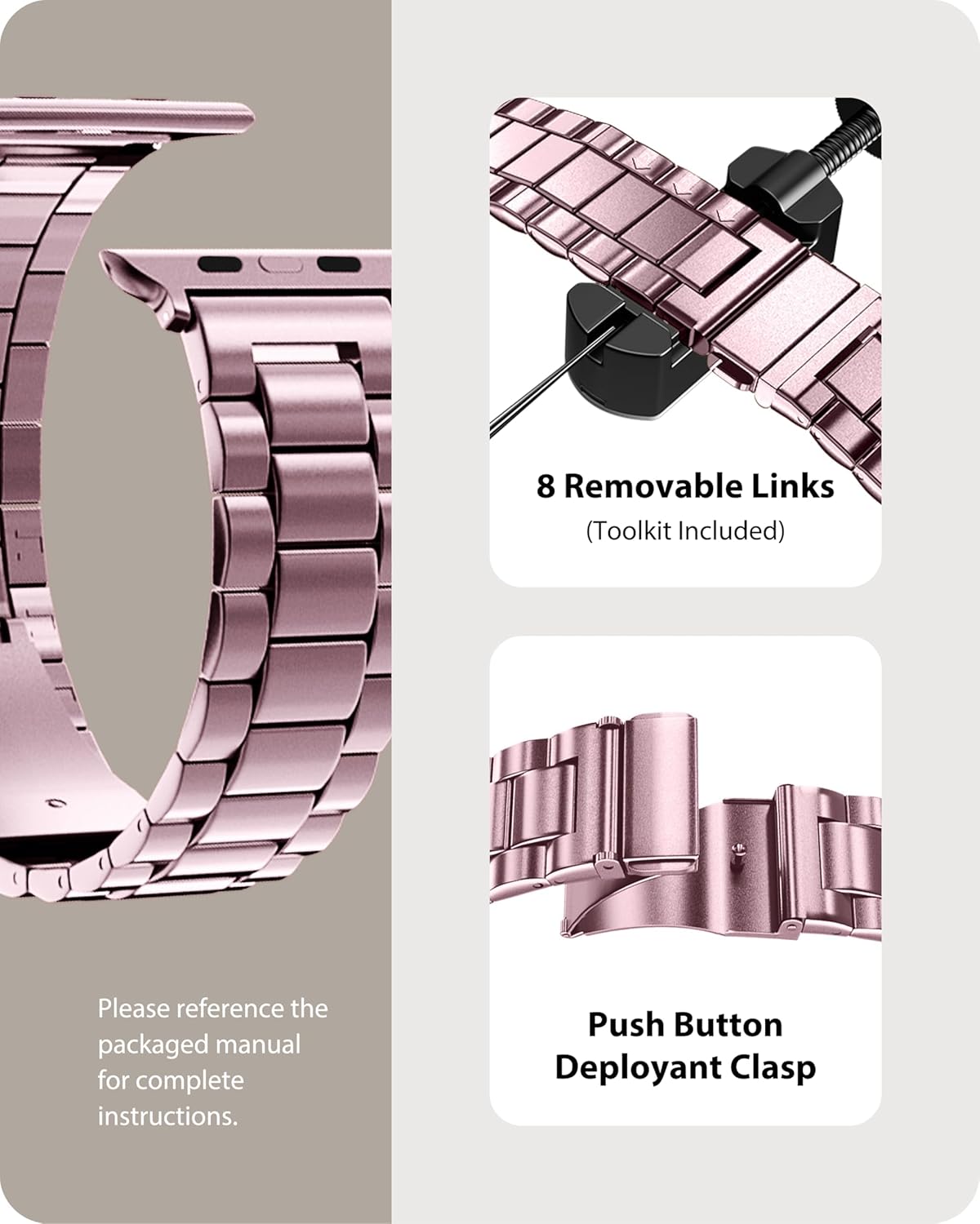 Kirsch ROSA - Edelstahl Edition I Zarte Eleganz I Apple Smartwatch