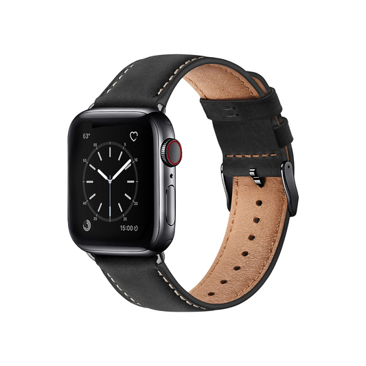 Schwarzes Echt-Leder Armband für Apple Smartwatch I Echtes Leder