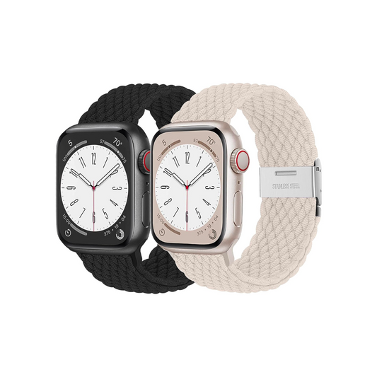 Schwarz & Beige: Geflochtenes Solo Loop Armband Apple Watch Ultra und SE