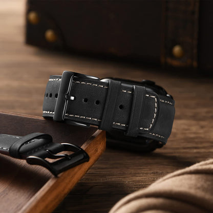 Schwarzes Echt-Leder Armband für Apple Smartwatch I Echtes Leder