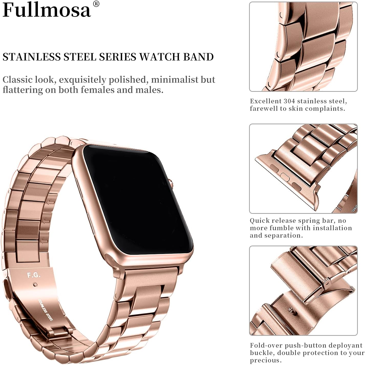 ROSÉ Gold I Edelstahl iWatch Armband I Kompatibel mit allen SE Modellen