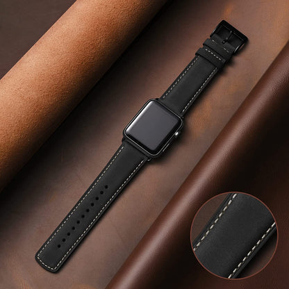 Schwarzes Echt-Leder Armband für Apple Smartwatch I Echtes Leder