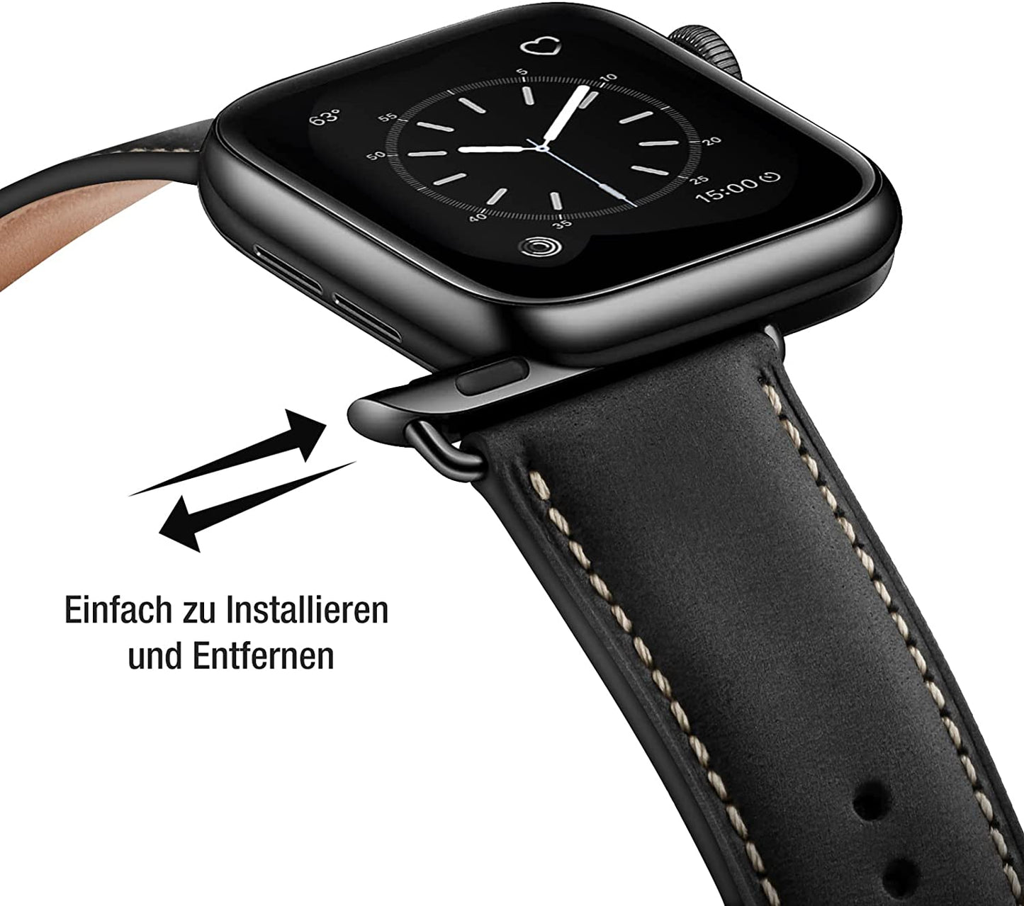 Schwarzes Echt-Leder Armband für Apple Smartwatch I Echtes Leder